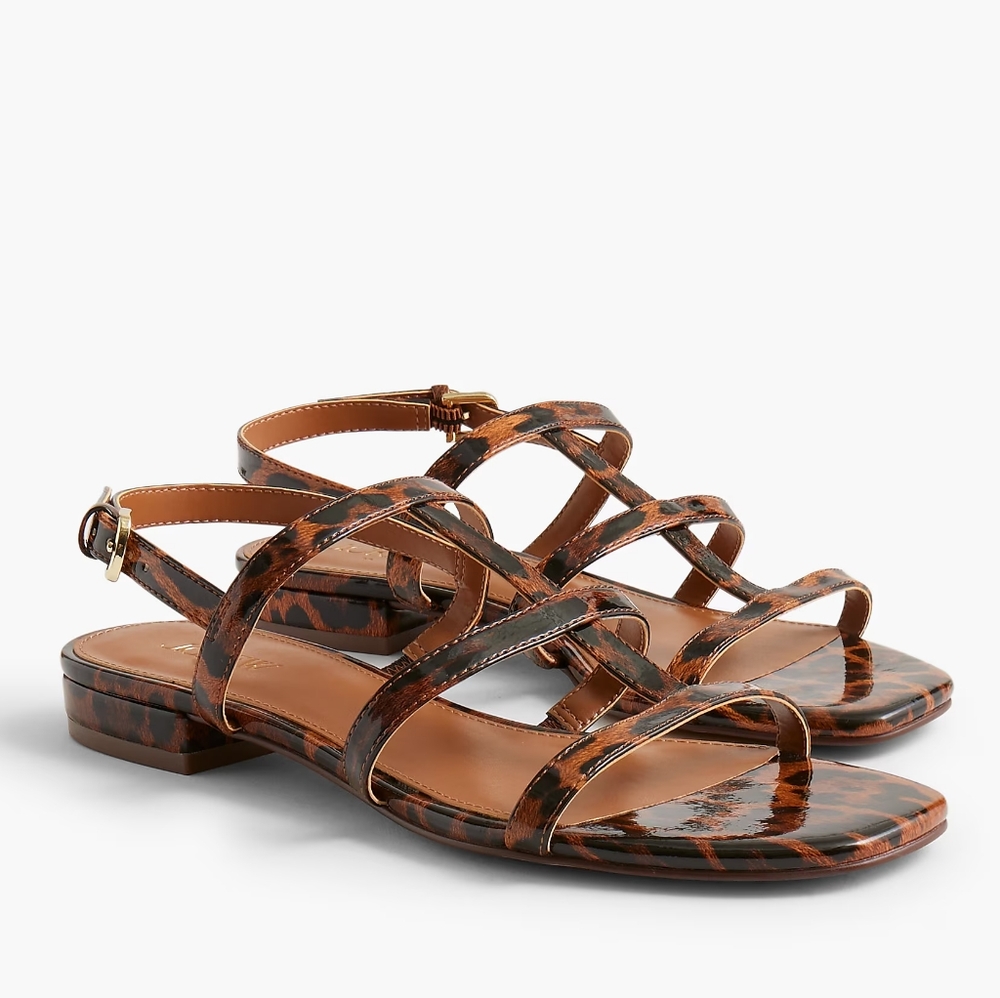 J. Crew Woman's Leopard Look Caged Ankle-Strap Sandals New Size 5 Medium